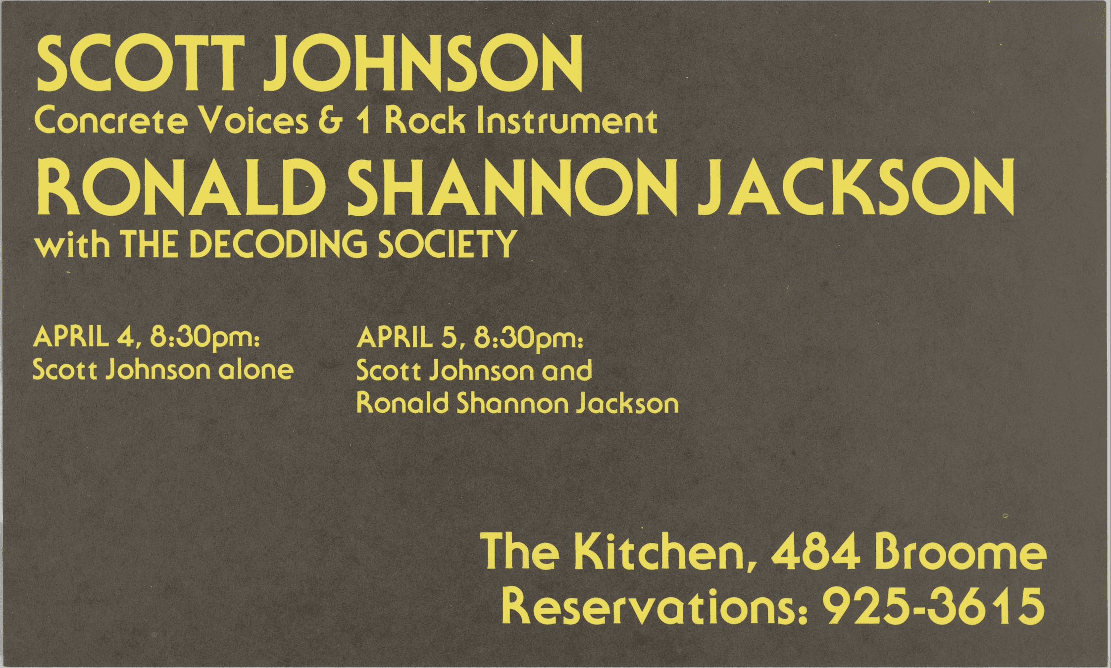 Scott Johnson & Ronald Shannon Jackson, 1980